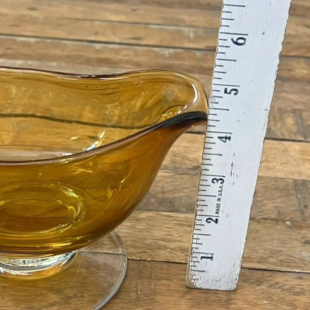 Vintage Williams Sonoma Amber Citrine Clear Glass Footed Gravy Sauce Hand Blown